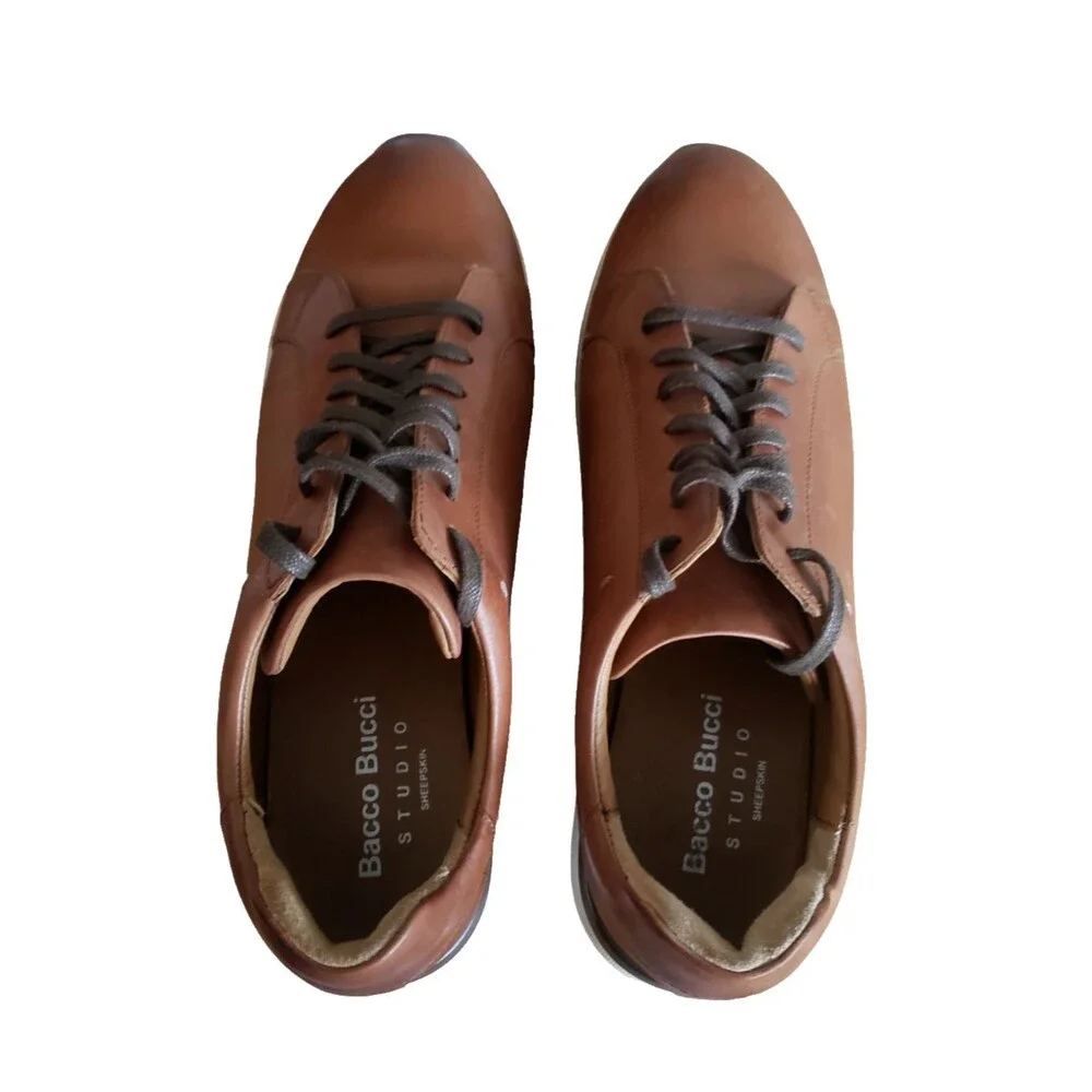 Mens Bacco Bucci Meyer Cognac Brown Leather Athletic Shoes Sneakers Size 12 NEW